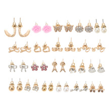 40Pairs Assorted Color Pearl Earrings Alloy Snowflake Decoration Set