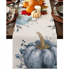 Bordlöpare med pumpamotiv i höstblått, 33 x 28 cm, bomull och polyester