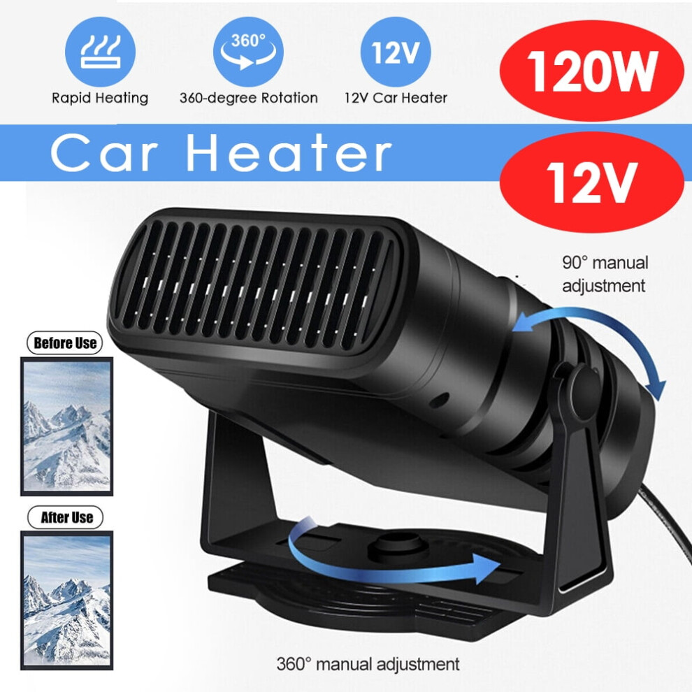 120W 12V Dc Electric Car Heater Cooler, Portable Car Heater Fan 360-Degree Rotation Car Defogger For Van Truck, Black 9329345001581