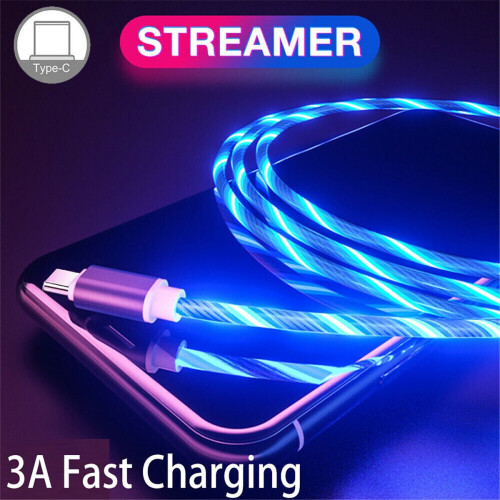 Cabo USB-C de 1 metro com luz LED, compatível com Samsung Galaxy S10/S9/S8+/Note9/8 e Android.