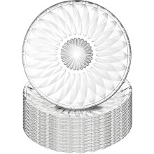 Set of 12 Crystal Glass Salad Plate, 8 Inch Round Clear Dessert Plates Restaurant Serving Party Plates for Fruits, Snacks