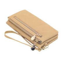 Lange Geldbörse für Damen, RFID-Schutz, Leder, großes Kartenfach, Damen-Handytasche, Reise-Handgelenktasche, Beige