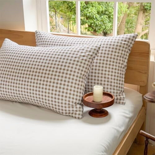 Μαξιλάρι King Gingham σε καφέ χρώμα 20x36 ίντσες, σετ 2 τεμαχίων