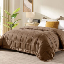 Twin Blanket with Satin Trim, Lightweight Down Alternative Blanket Twin Size for All Season, Machine Washable (Brown, 66 X 90 Inch)