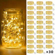 12/30/100 stuks batterijgevoede lichtslinger, 2 meter, 20 LED's, warm wit, zilverkleurig draad voor weckpotten, doe-het-zelf decoratie voor