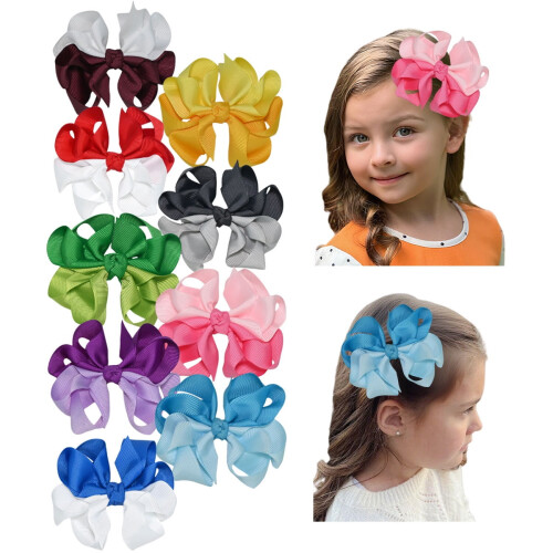 Pacote com 9 laços de cabelo multicoloridos de 8,9 cm (3,5 polegadas), laços de fita de gorgorão com babados em camadas e presilhas para bebês e