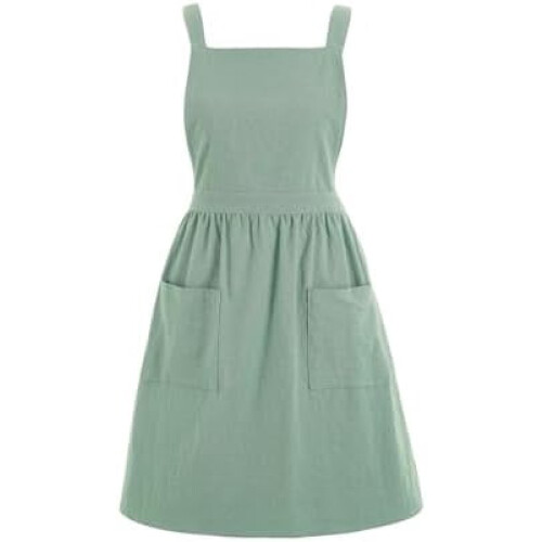 Vestido avental de algodão e linho com bolsos