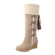 Botas femininas até o joelho, forradas com pelúcia, para neve, com franjas, salto plataforma alto, botas de neve para adolescentes, tamanho 38