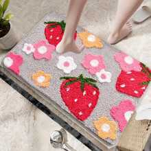 Soft Cozy Strawberry Bath Mat, Non-Slip Shaggy Rug for Bathroom, Bedroom, Door – 15.75x23.62", Gray