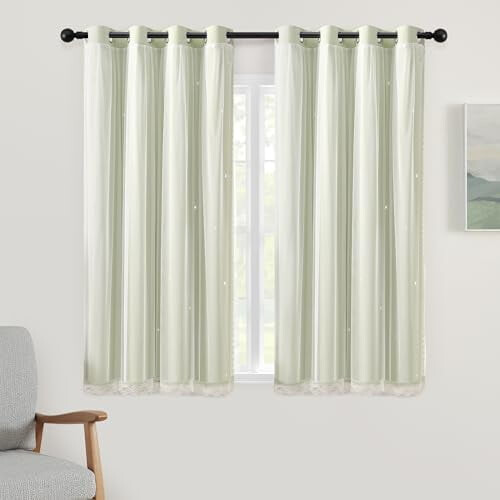 Κουρτίνες Star Blackout Sage Green, 2 πάνελ, διπλής στρώσης, θερμομονωτικές, με ροδέλα οροφής,