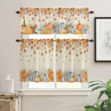 Ensemble rideau et cantonnière de cuisine d'automne, rideaux à œillets pour tringle, décor tournesol/récolte/citrouille, 137 x 46 cm + 5 x 70 x