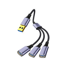 Cabo divisor USB 3 em 1 de 0,5 m, hub de extensão USB 2.0 de 1 para 2 para carregamento rápido e transferência de dados de celulares e tablets.