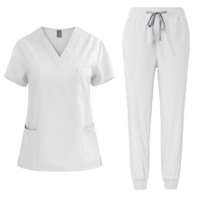 Liquidação 2025, Conjunto feminino de trabalho em cor sólida, com calça folgada com cordão, bolsos, blusa de manga curta com decote em V e ideal