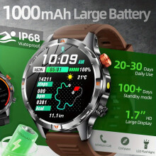 Unisex Outdoor Smartwatch - 1.7'' HD Screen, 1000mAh Battery, 100+ Sport Modes, Call/Message Alerts, Compass & LED Light, for Android & iOS