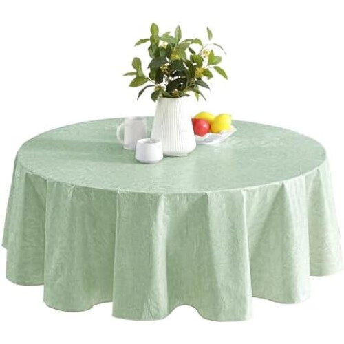 Napa Leaf Sage Green Vinyl Tablecloth 70" Round
