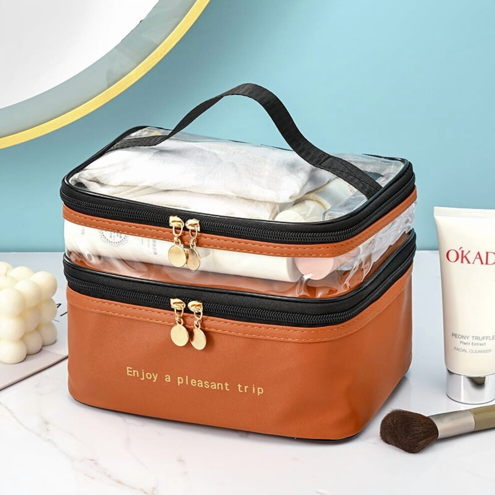 Travel Makeup Bag Double Layer Clear Cosmetic Organizer