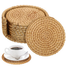 1 db rattan alátét, otthoni poháralátét, bohém alátét, szőtt alátét, dohányzóasztal alátét tartóval 9,9x9,9x5,1 cm