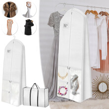 Custodia per abito da sposa da 71 pollici con tasche a soffietto da 16 pollici per abiti da sposa, lunga, con 4 tasche, per donna, bianca.