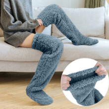 Fleece-sokker til kvinder, afslappet, blød, lårhøj, ensfarvet, varm, hjemmetøj, over knæet, termisk, sløv, lang, støvlesok, julegaver, vinter
