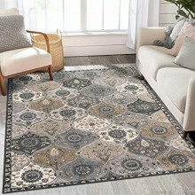 Moroccan Trellis Area Rug Grey 3 ft x 5 ft Washable Non-Slip