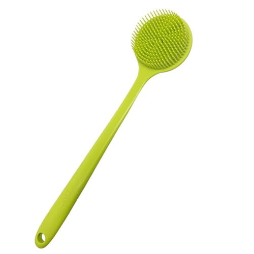 Esponja de silicone para as costas com cabo longo verde