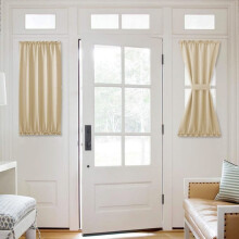 American Farmhouse Beige Solid Art Rod Pocket Blackout Door Curtain Panels, 25 x 40 in
