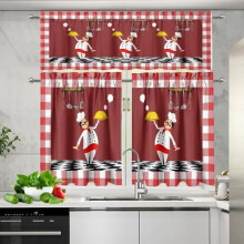 Séf függöny és 3 részes függönygarnitúra, piros/fehér kockás mintás gourmet konyhai függöny, 61 cm hosszú, 137 cm x 45 cm, rúdzseb