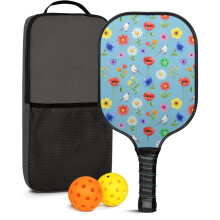 Pickleball Paddles Set with Floral Fiberglass Rackets, 2 Balls & Bag – Compatible with Indoor/Outdoor Play