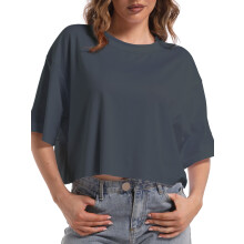 Dámsky oversized crop top s padajúcimi ramenami a okrúhlym výstrihom