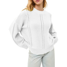Pull en maille ajourée pour femme, coupe ample, col rond, doux, en acrylique, respirant, manches longues, confortable et décontracté, couleur