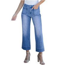 Dámské džíny Lenago Bootcut s širokými nohavicemi a vysokým pasem, elastické, rovné, zapínání na knoflíky, volné džíny s kapsou