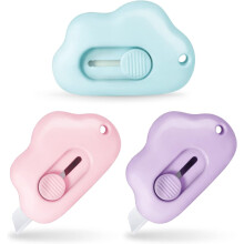 Ceramic Mini Box Cutter, Retractable Cloud-Shaped Opener with Keychain Hole – 3pcs (Pink/Purple/Blue)