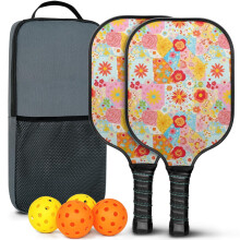 Floral Fiberglass Pickleball Paddles Set with 2 Balls & Bag – Compatible with Indoor/Outdoor Play