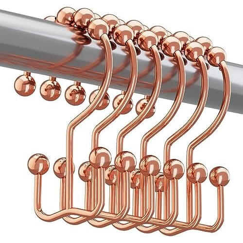 Duschvorhangringe in Roségold, Doppelgleiter, 12er-Set