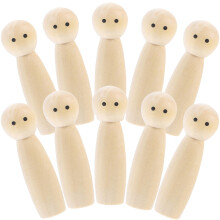 20Pcs Blank Wooden Peg Dolls DIY Painting Unpainted Wood Doll Khaki
