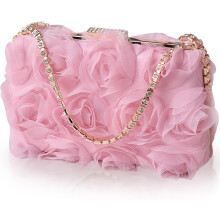 Women Rose Clutch, Evening Bag with Chain, Floral Purse for Wedding, Prom, Party