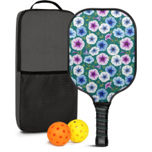 Pickleball Paddles Set with Floral Fiberglass Paddles, 2 Balls & Bag – Compatible with Indoor/Outdoor Play