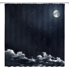 Cortina de chuveiro em formato de lua com estampa de céu estrelado, 70x70 polegadas (178x178 cm).