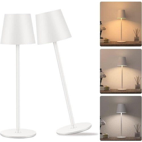 Luminária de mesa LED portátil recarregável de 15 polegadas, branca (2 unidades)
