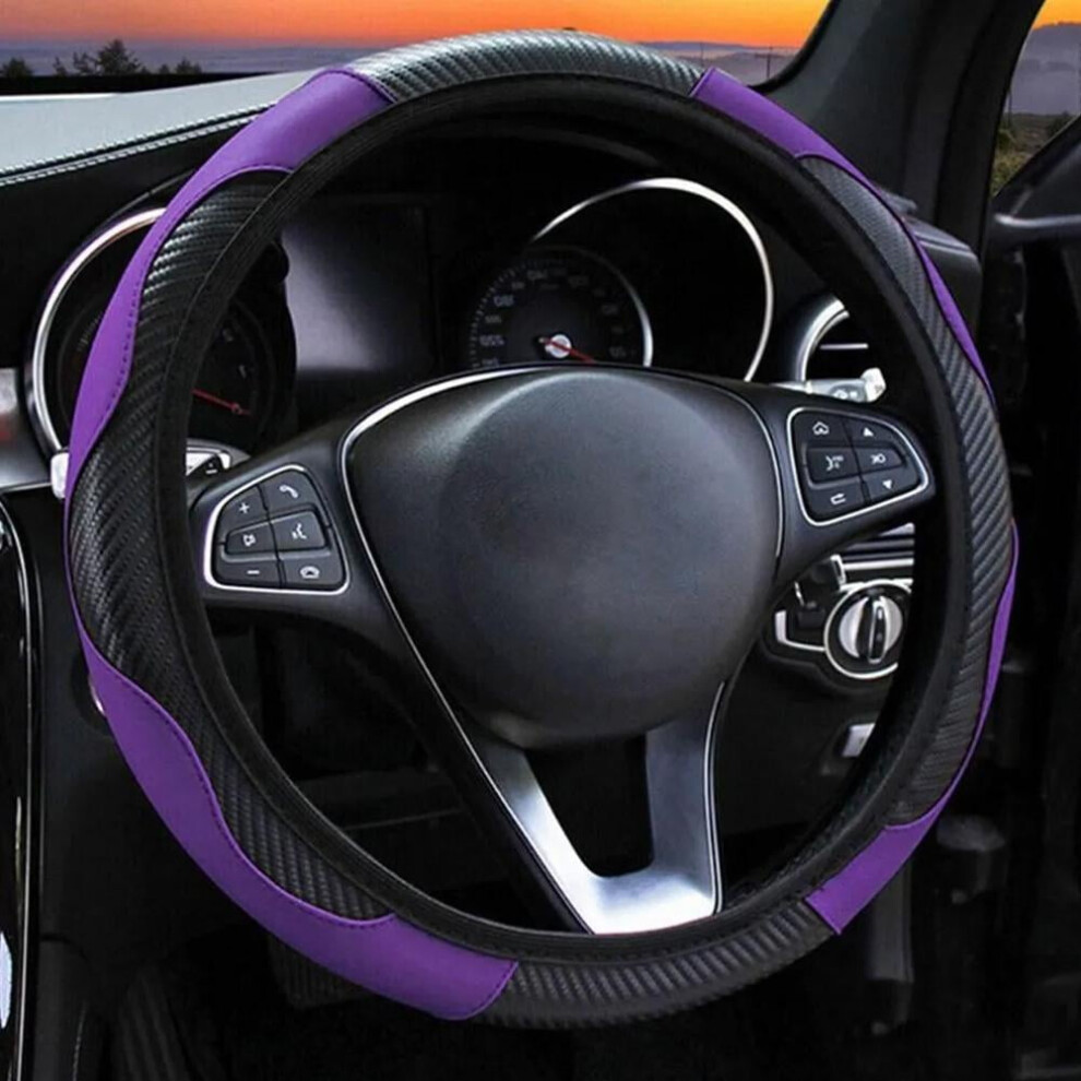 15" Carbon Fiber Steering Wheel Cover, Anti-Slip Breathable Pu Leather Protector Â Compatible With Most Cars 9422877292400