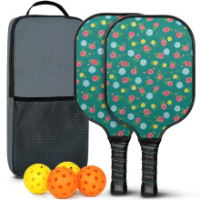 Floral Fiberglass Pickleball Paddles Set w/ 2 Balls & Bag – Compatible with Indoor/Outdoor Play