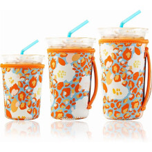 3-Pack Reusable Neoprene Iced Coffee Sleeves for Starbucks, Dunkin & More – Hot/Cold Drinks, White Flower Bush