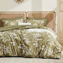 Conjunto de cama completo tamanho Queen com estampa floral verde-oliva
