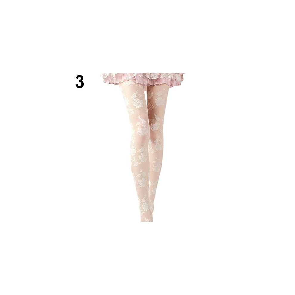 Women Rose Pattern Tight Lace Pantyhose See-through Stockings