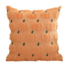 Housse de coussin citrouille de Noël 45 x 45 cm en velours matelassé PV