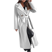 Damen-Trenchcoat mit Gürtel, leichte Wollmischung, taillierte Passform, einfarbig, lange Ärmel, Herbstjacke