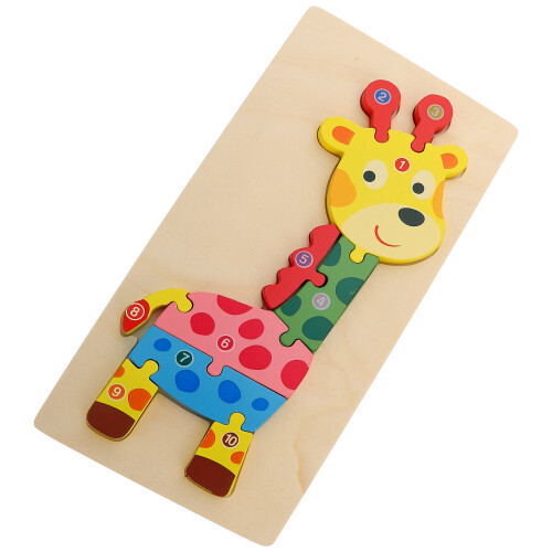 2Pièces Puzzle Animaux Bois Girafe Jeu Éducatif Durable