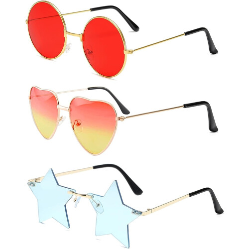 Γυαλιά ηλίου Hippy Specs σε συσκευασία 3 τεμαχίων, στρογγυλά γυαλιά ηλίου με σχήμα