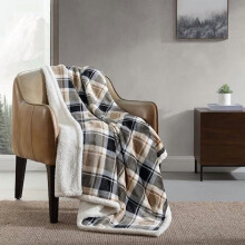 - Throw Blanket, Brushed Fleece & Plush Sherpa Bedding, Blanket for Couch & Bed (Rugged Plaid Beige, 50" x 60")