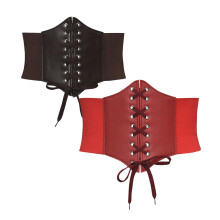 2PC Waist Trainer for Women Solid Color Wide Style Adjustable Strap Retro Court Style Corset Bronze + Wine Free Size